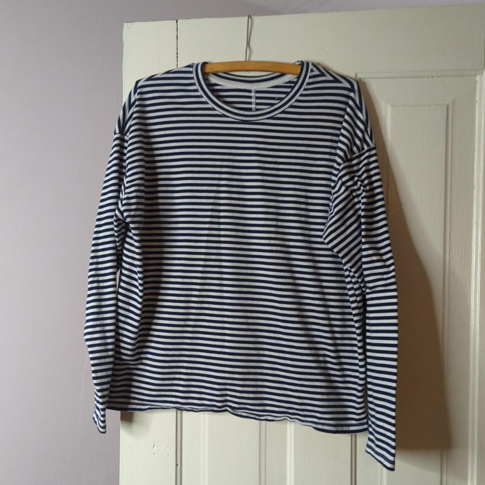 Large - A New Day - 100% Cotton Women's Navy and White Long Sleeve Shirt